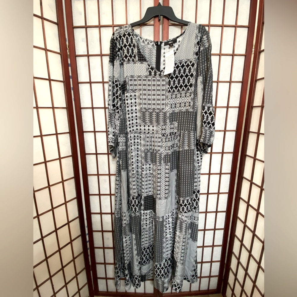 (S27) Ellos Size 26 Boho Rayón Patchwork Look Summer Maxi Dress Zip Back NWT.